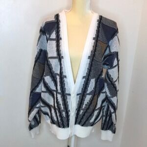 Koman Cardigan Men's Vintage Abstract Geometric Knit Multicolor Large